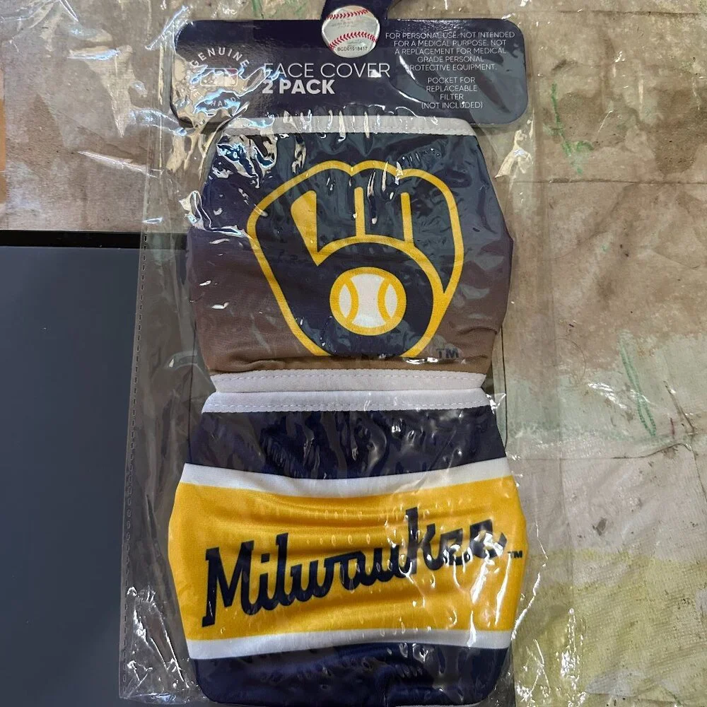 Milwaukee Brewers Face Cover Mask 2 Pack Washable Reuseable Unisex